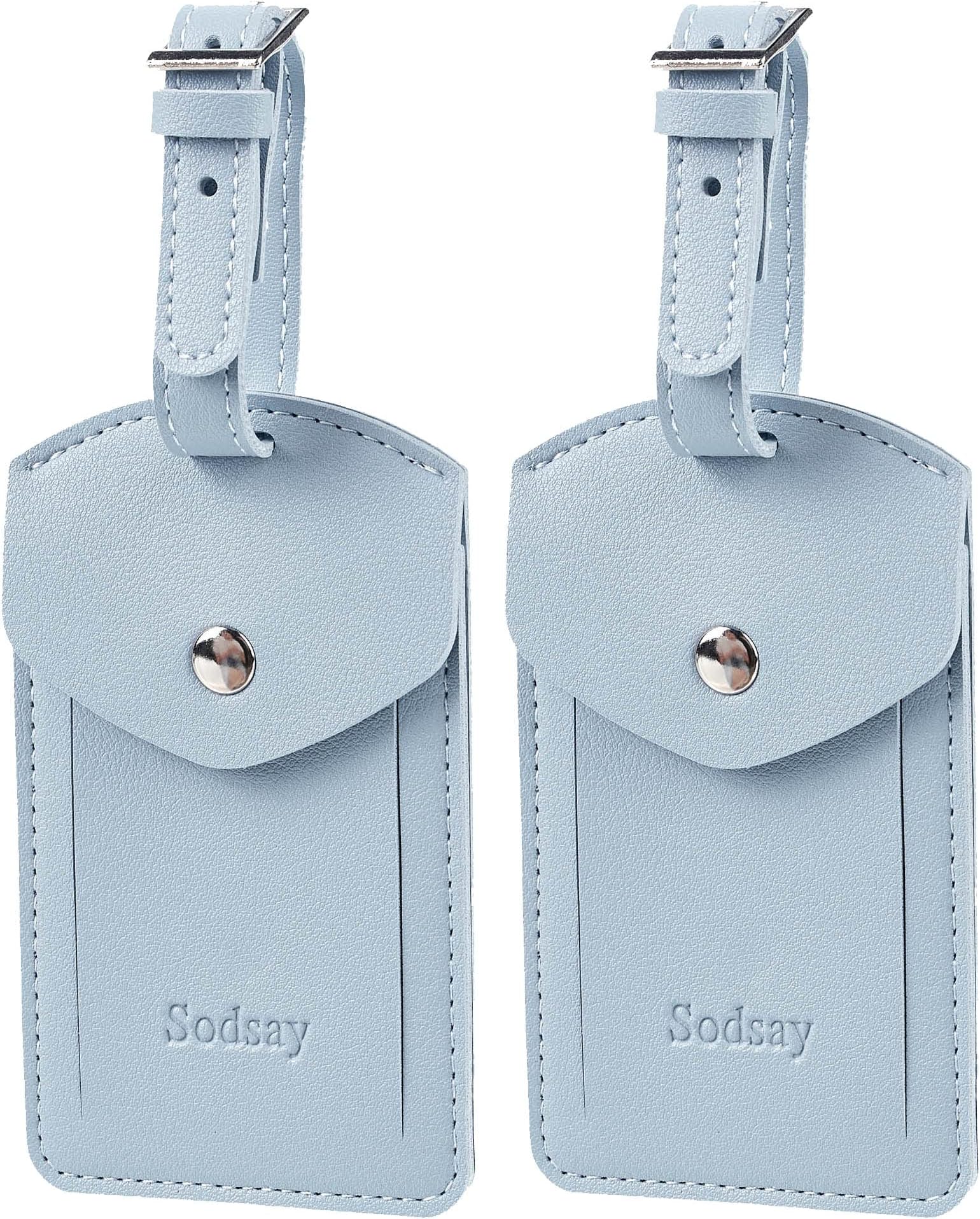 Sodsay Leather 2 Luggage Tag Baggage Bag Travel Tags with Privacy Flap (Arya Blue Light)