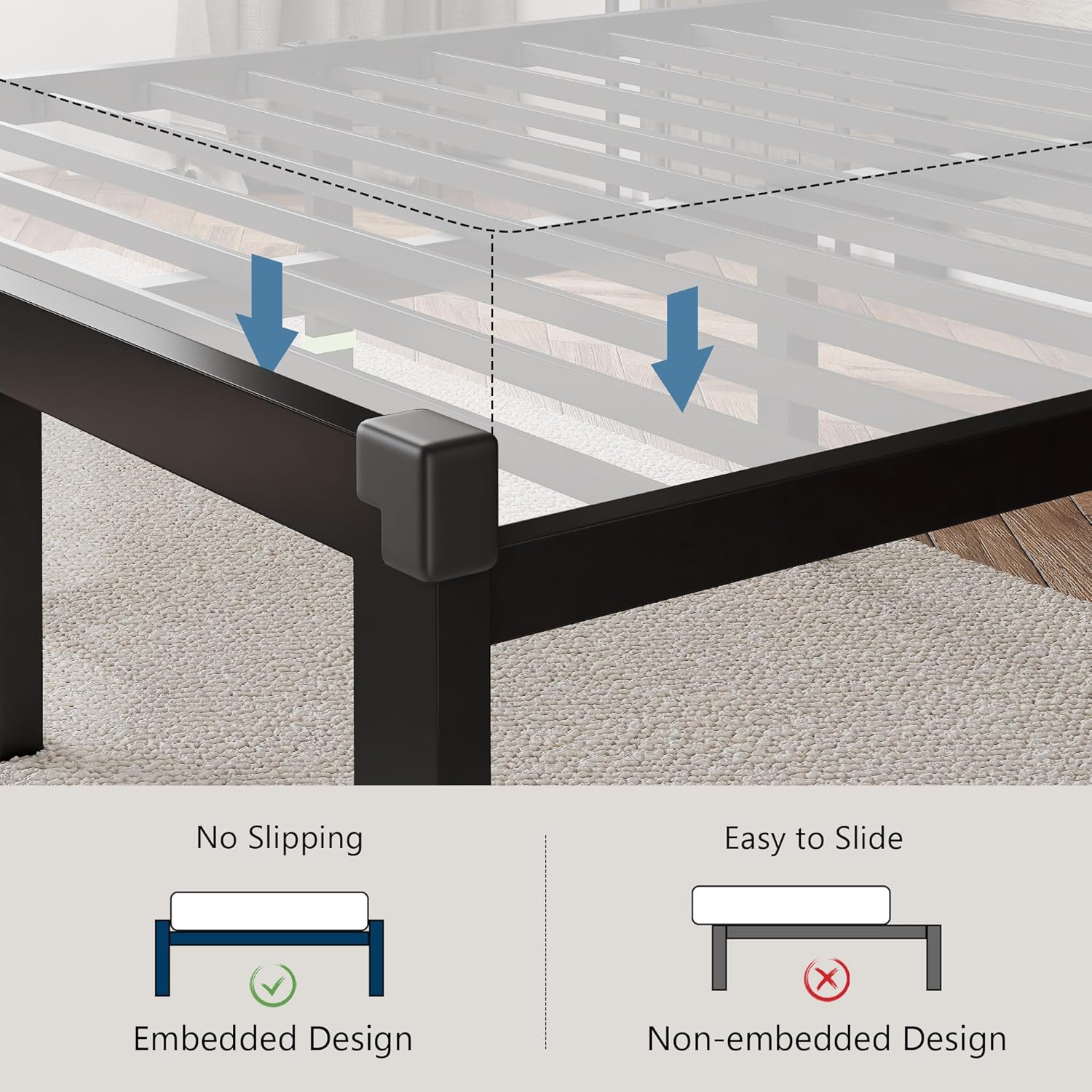 Queen Size Metal Bed Frame, Platform Bed Frame with Button Tufted Faux Leather Headboard, 12" Underbed Storage, Sturdy Steel Slats, Noise-Free, Easy Assembly, No Box Spring Needed, Black