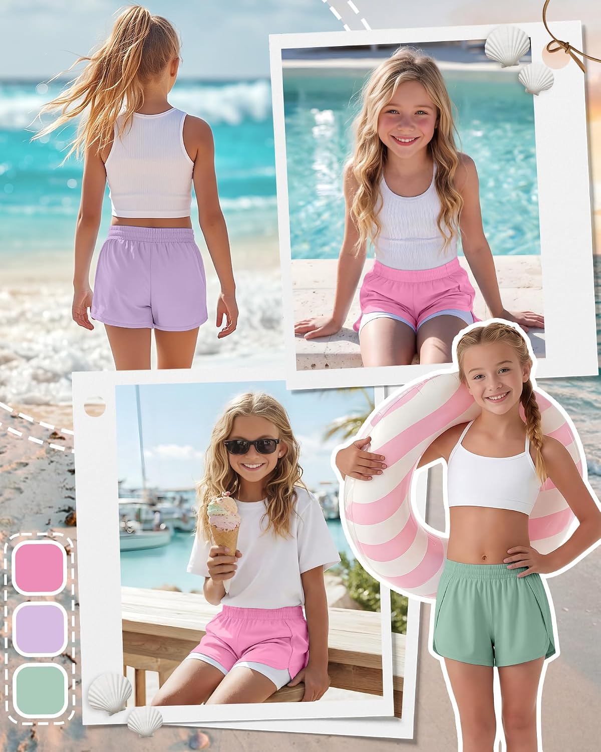3 Pack Girls Swim Shorts Board Shorts