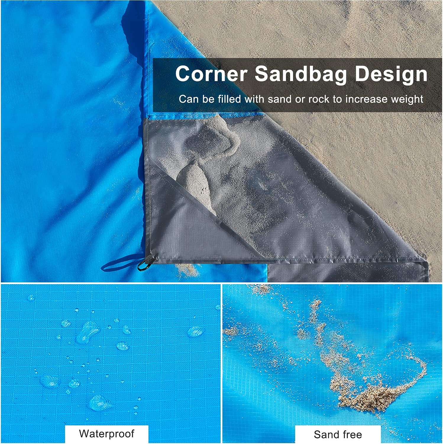 Keten Beach Blanket, 79''×83'' Extra Large Beach Blanket for 3-5 Adults, Sandproof Beach Mat, Compact and Lightweight, Sand Free Beach Mat with 4 Stakes, Perfect for Travel, Camping, Hiking