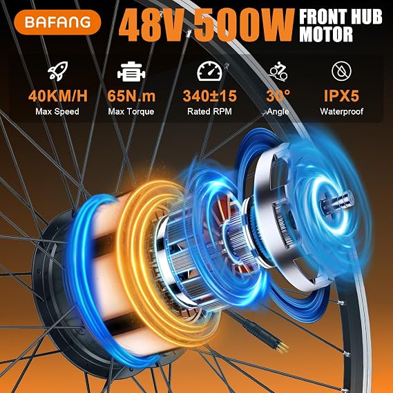 BAFANG 48V 500W Front Hub Motor Conversion Kit for MTB, Commuter&City Bikes | Brushless Geared Ebike Conversion Kit with Optional Display&Battery for 20/26/28/29/700C Ebike Upgrade