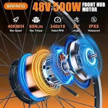 BAFANG 48V 500W Front Hub Motor Conversion Kit for MTB, Commuter&City Bikes | Brushless Geared Ebike Conversion Kit with Optional Display&Battery for 20/26/28/29/700C Ebike Upgrade