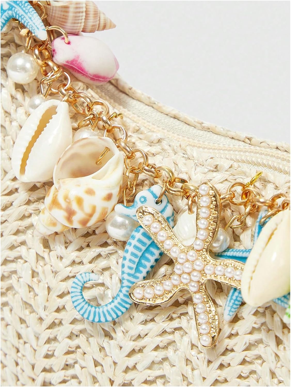 Verdusa Women's Boho Seashell Starfish Straw Shoulder Handbags Chain Strap Top Handle Underarm Bags - Image 2