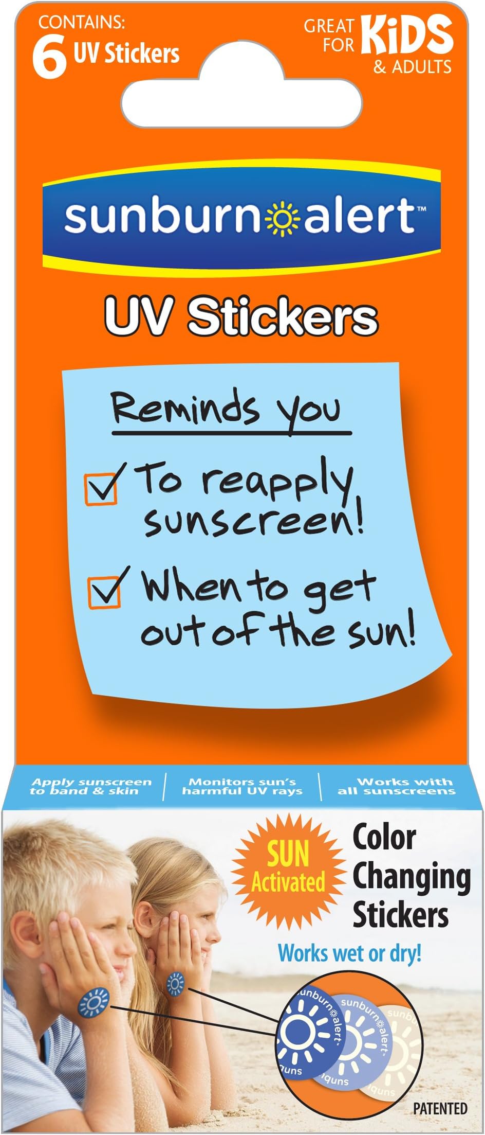 Sunburn Alert UV Stickers 6 Count