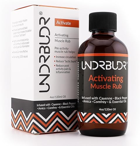 UNDRBUDR Aceite activador de frotamiento muscular para pre-entrenamiento  Aceite de 4 onzas con cayena, pimienta negra, árnica, consuelda y aceites