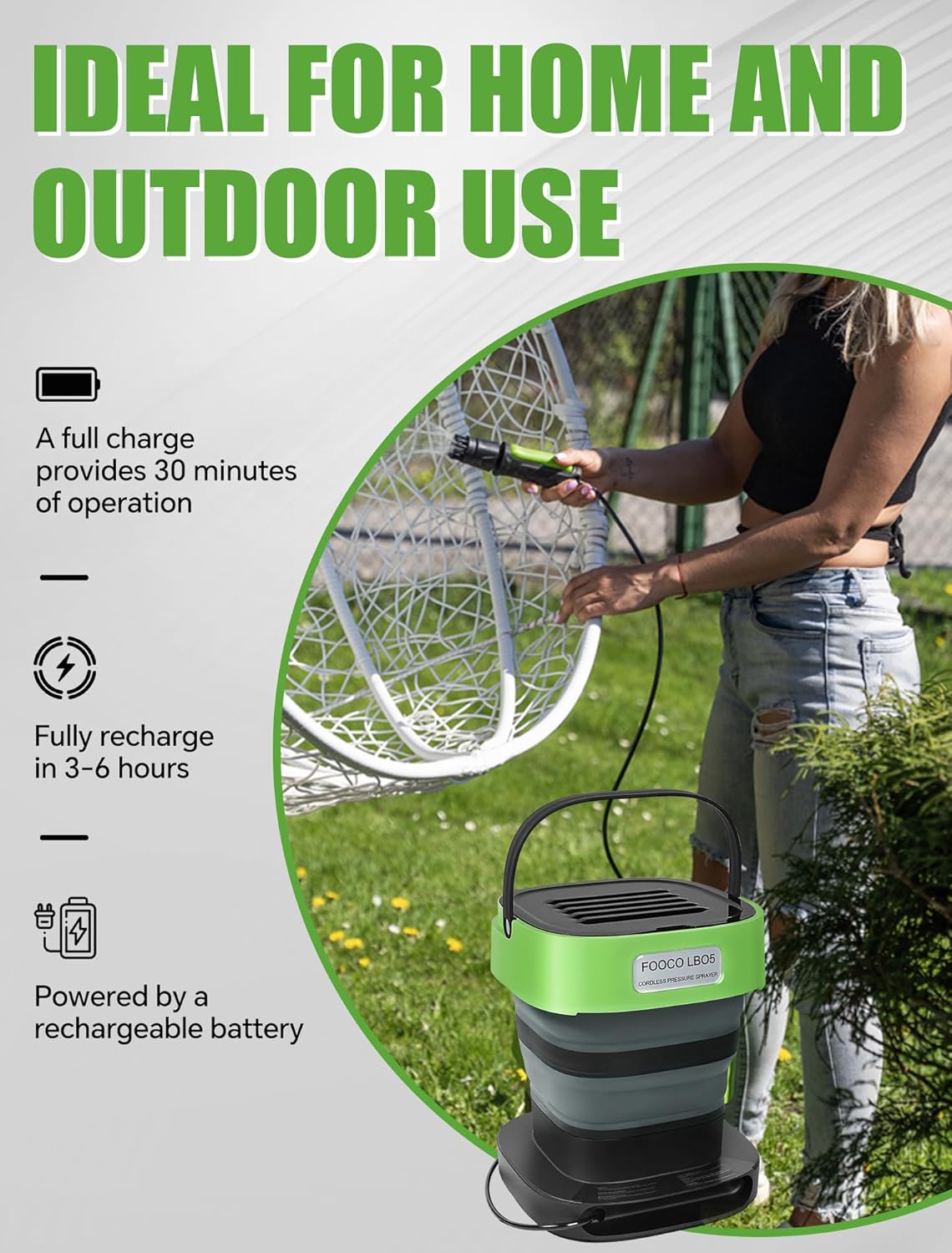 Portable Cordless Electric Sprayer with 3.2 Gal Water Tank, Auto-Retract & Any-Length Lock Hose Reel, Portable Pressure Washer for Rinseless Car Wash, HVAC Coil Cleaning, Pet Care, and Camping Shower