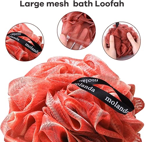 Miniatura 3 de Molanda Esponja de esponja de ducha, cepillo de malla, bola para exfoliar, cuidado esencial de la piel (color graduado), paquete de 2