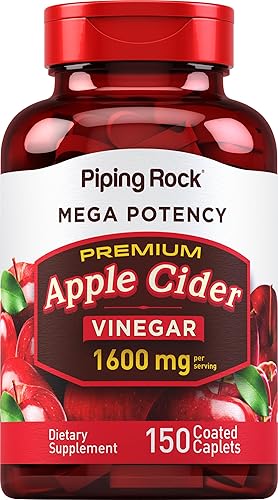 Piping Rock Píldoras de vinagre de sidra de manzana  1600 mg  150 cápsulas de cápsulas  Alta potencia  Suplemento ACV extra fuerte  Vegetariano, sin