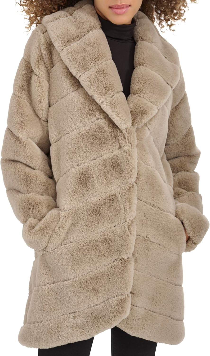 Kenneth Cole Women's Plush Grooved Faux Mink Coat With Shawl Collar - Image 2
