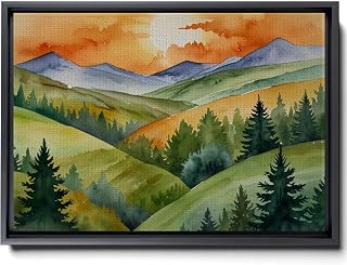 Canvas Print Modern Watercolour Print of a Colourful Bush Desert Scene Captivating Home Wall Art and Office Decor featuring Gum Trees and Mountains Wall Art, Arts