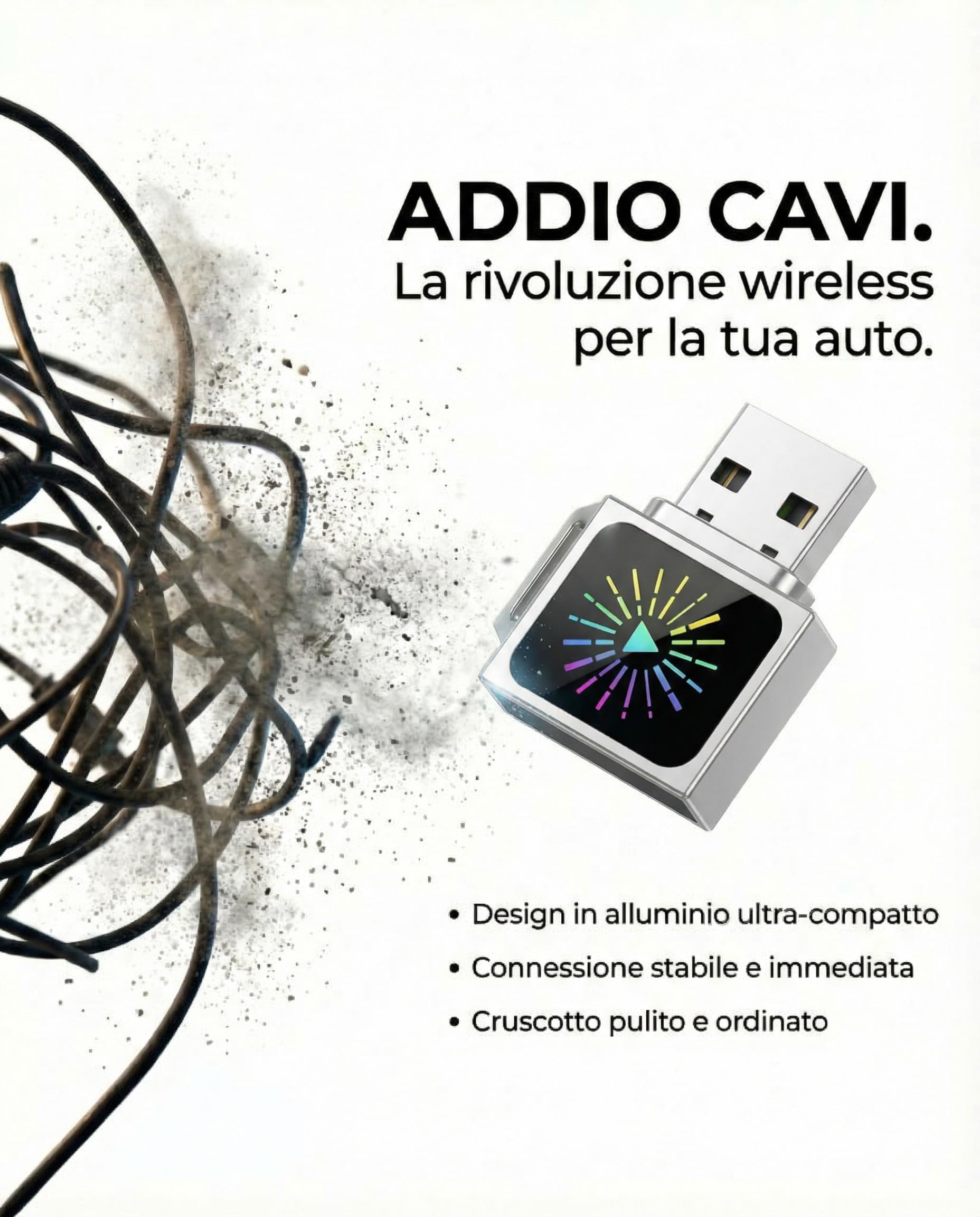 Adattatore wireless per Apple CarPlay e Android Auto, mini dongle con WiFi 6 e Bluetooth, riconnessione automatica, design compatto in metallo USB-C Incluso