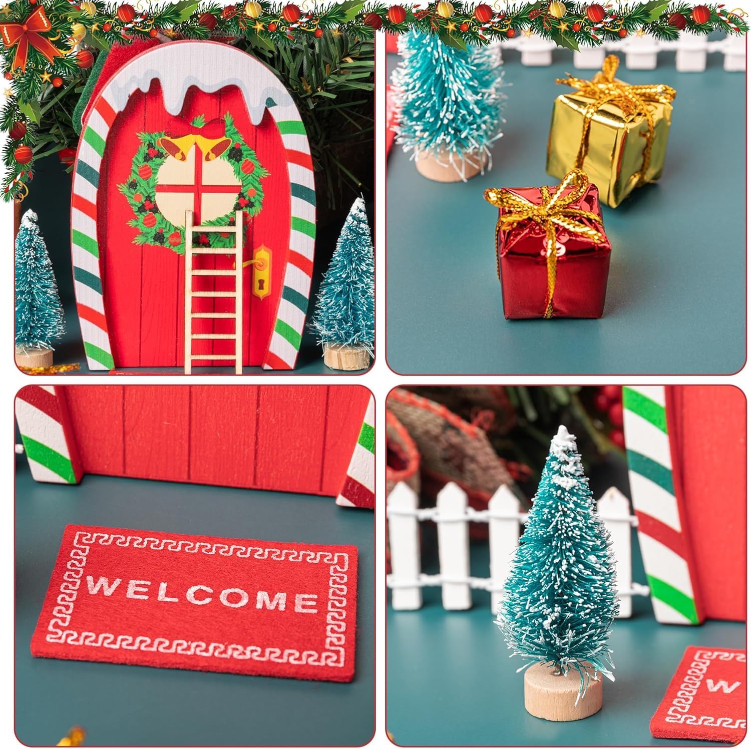 Haooryx 10Pcs Christmas Magic Miniature Tiny Fairy Wooden Doors Decorative Accessories, Welcome to Dollhouse Mini Entry for Fairies Magical Door Christmas Decorations Xmas Decor
