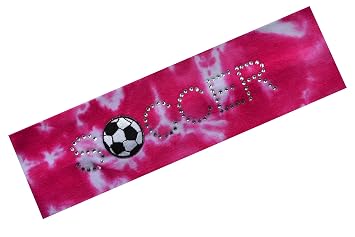 Funny Girl Designs SOCCER BALL Rhinestone Cotton Stretch Headband Hot Pink Tie Dye