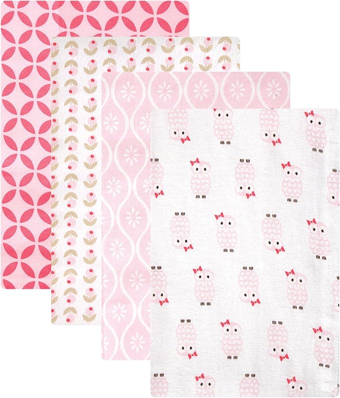 Hudson Baby Unisex Baby Cotton Flannel Receiving Blankets, Pink Owls, One Size Baby