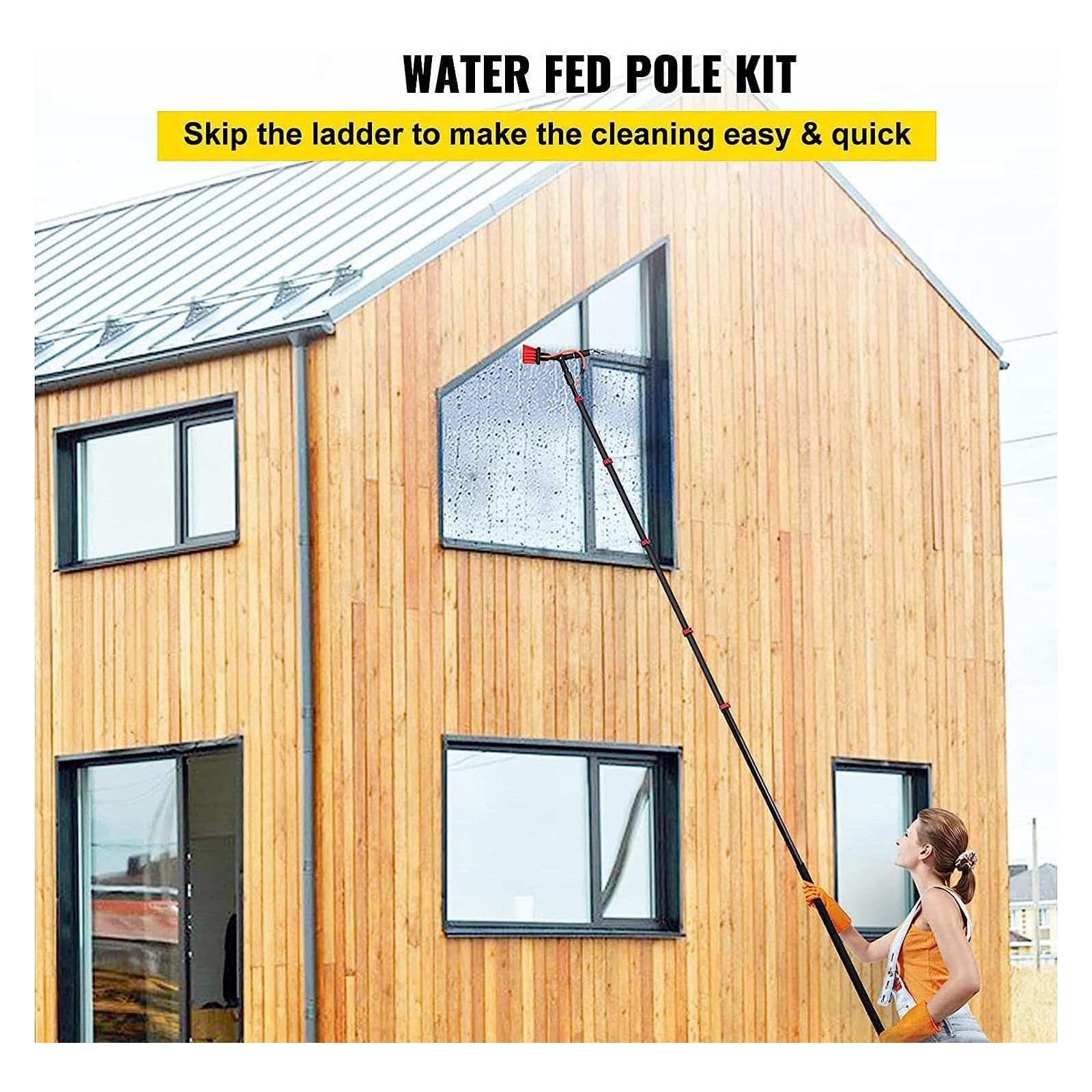 Barra telescópica de limpieza de ventanas de 3,6 m a 10,8 m, kit de cabezal de cepillo de 50 cm, herramienta de limpieza de paneles solares de alto alcance, ideal para mantenimiento de techos y