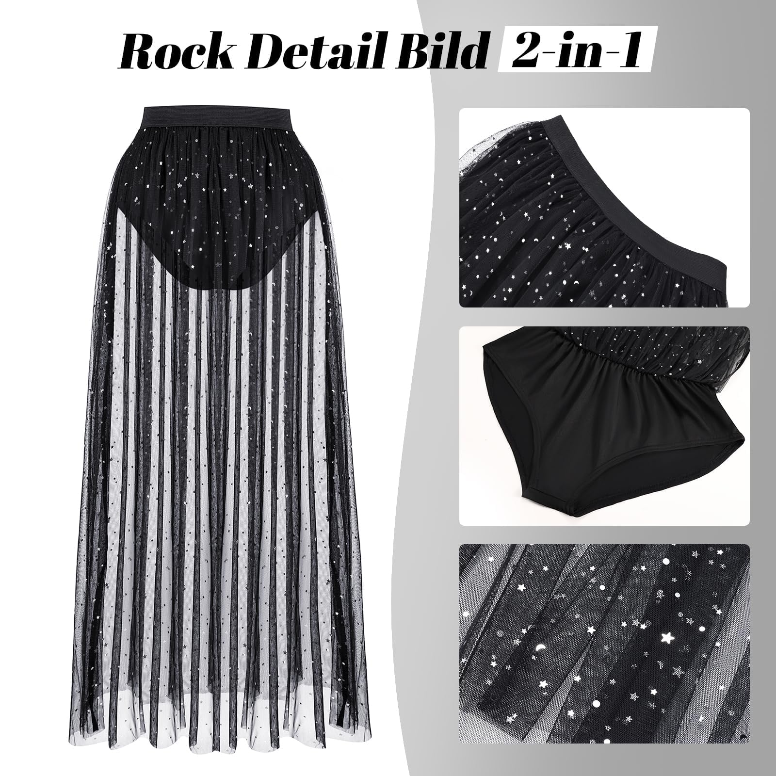JasGood Damen 2 in 1 Transparent Mesh Rock und Punk Körperkette Gürtel