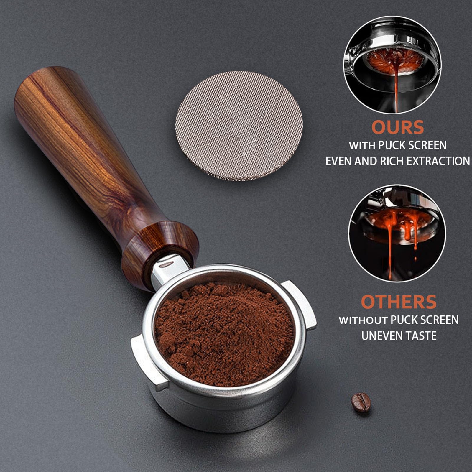 Portafiltro sin Fondo de Acero Inoxidable de 51 Mm con Agarre de Madera para Entusiastas del café en el Hogar Compatibilidad Universal