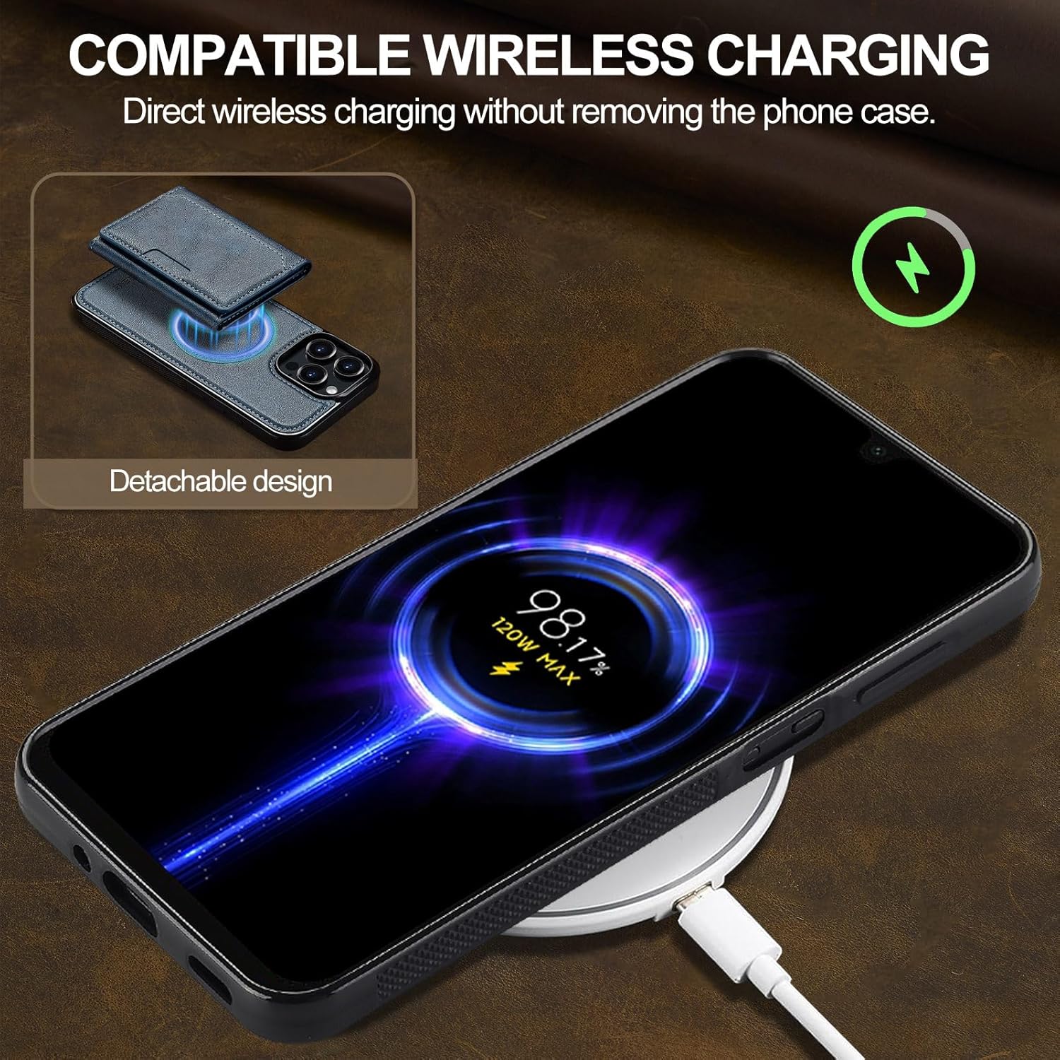 SZHAIYU L5 2 in 1 Detachable Leather Wallet and Phone Cases Compatible with iPhone 16 Pro Max Case with Card Holder RFID Blocking, Compatible with Magsafe Charging 6.9'' (Blue,IP 16 Pro Max) - Image 8