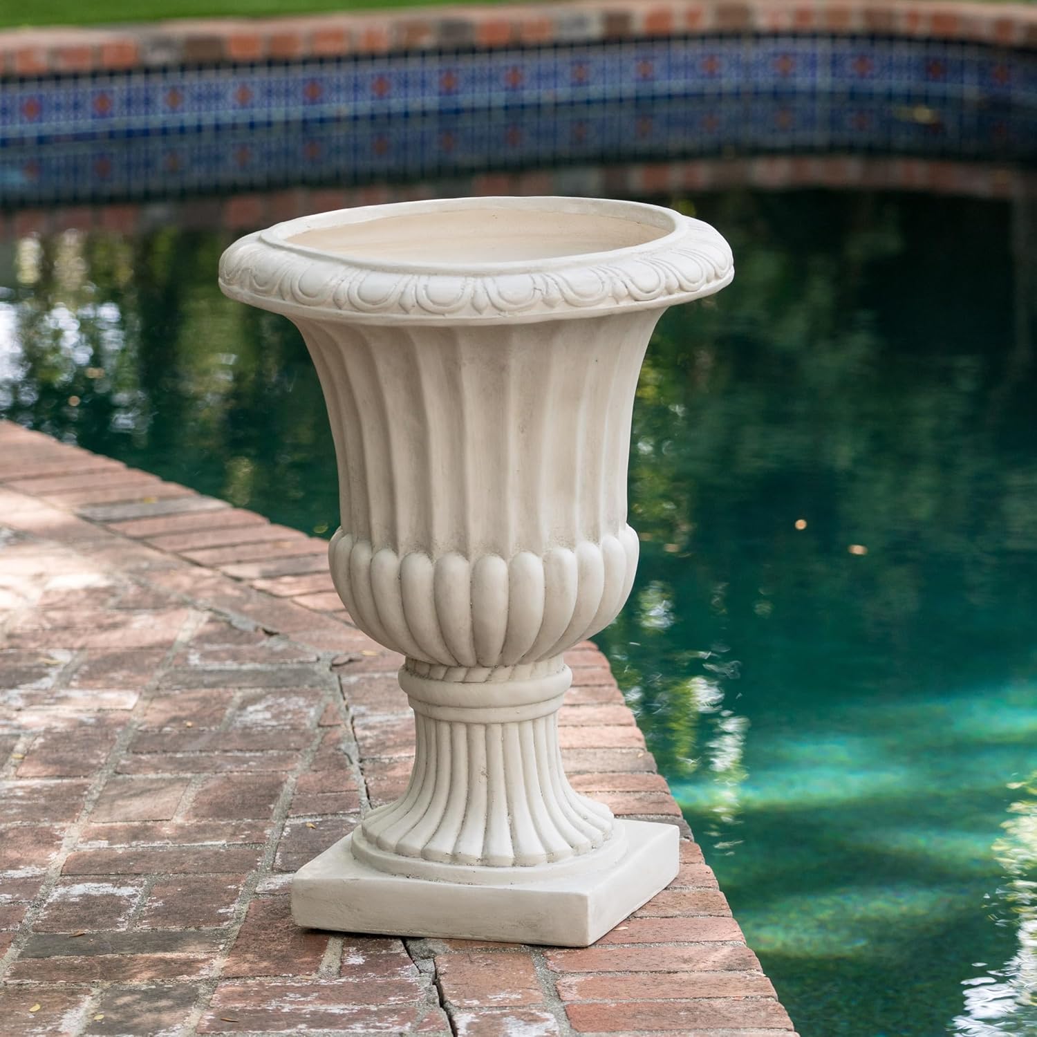Antique White Outdoor Urn Planter for Garden Patio or Indoor Decor, Large Magnesium Oxide Planter Urn with Drainage, Elegant Italian Style Flower Pot