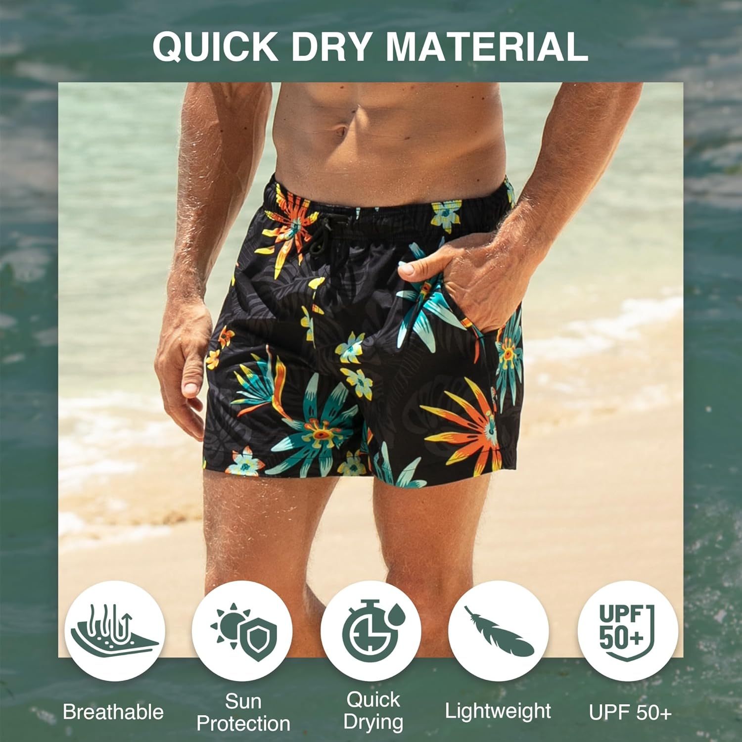 Kanu Surf Mens 5” Adventure Men’s Swim Trunks – UPF 50+ Quick-Dry Bathing Suit Shorts with Pockets & Compression Liner - Image 2
