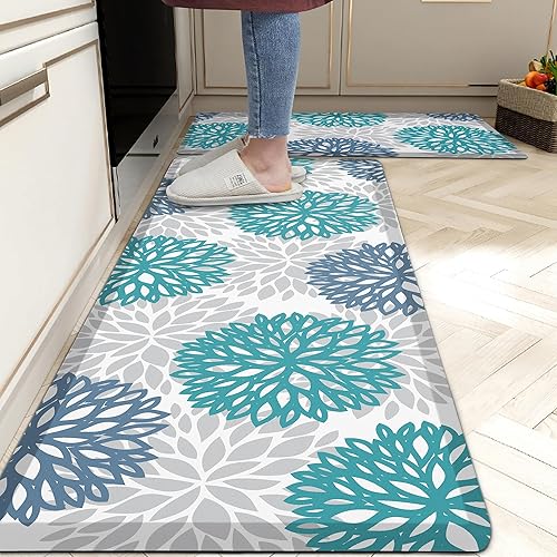 Miniatura 66 de Juego de 2 tapetes de cocina acolchados antifatiga, impermeables, antideslizantes, tapete de espuma viscoelástica, tapete cómodo para fregadero