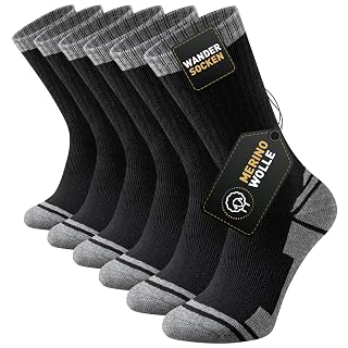 Merino Socken Herren Damen, Dicke Wandersocken, Gepolsterte Anti Blase Wollsocken, Atmungsaktiv Merinowolle Trekkingsocken Sportsocken Outdoor Socken, 3 Paar - Amazon product rated Grade A