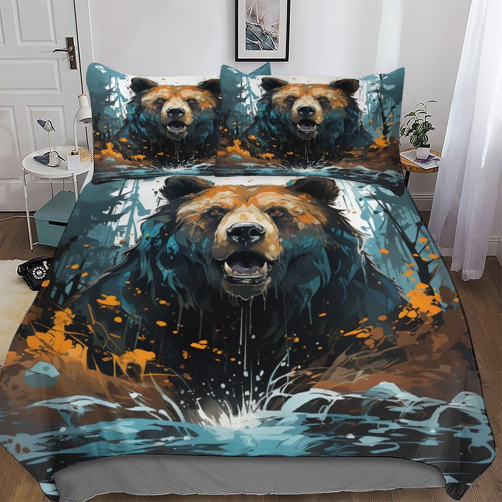 Parure housse de couette ours 200x200cm en microfibre premium thermorégulatrice
