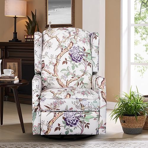 Miniatura 7 de Silla reclinable giratoria, mecedora deslizante para guardería, silla reclinable floral con respaldo de ala, silla reclinable en liquidación, silla
