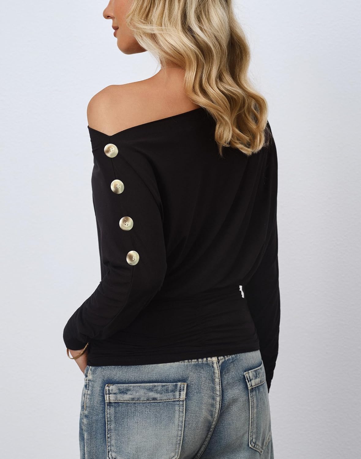 CSDAJIO Off The Shoulder Asymmetrical Tops for Women Long Sleeve Ruched Dolman Shirt Going Out Outfits - Image 2