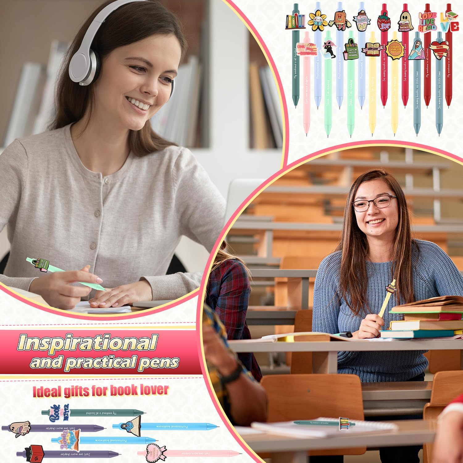 Frienda 60 Pcs Book Lovers Gift Bulk Book Club Ballpoint Pens Funny Retractable Pens Bookish Items Reading Gifts for Teacher Librarians Writers Readers Office Women Men, 21 Styles - Image 5