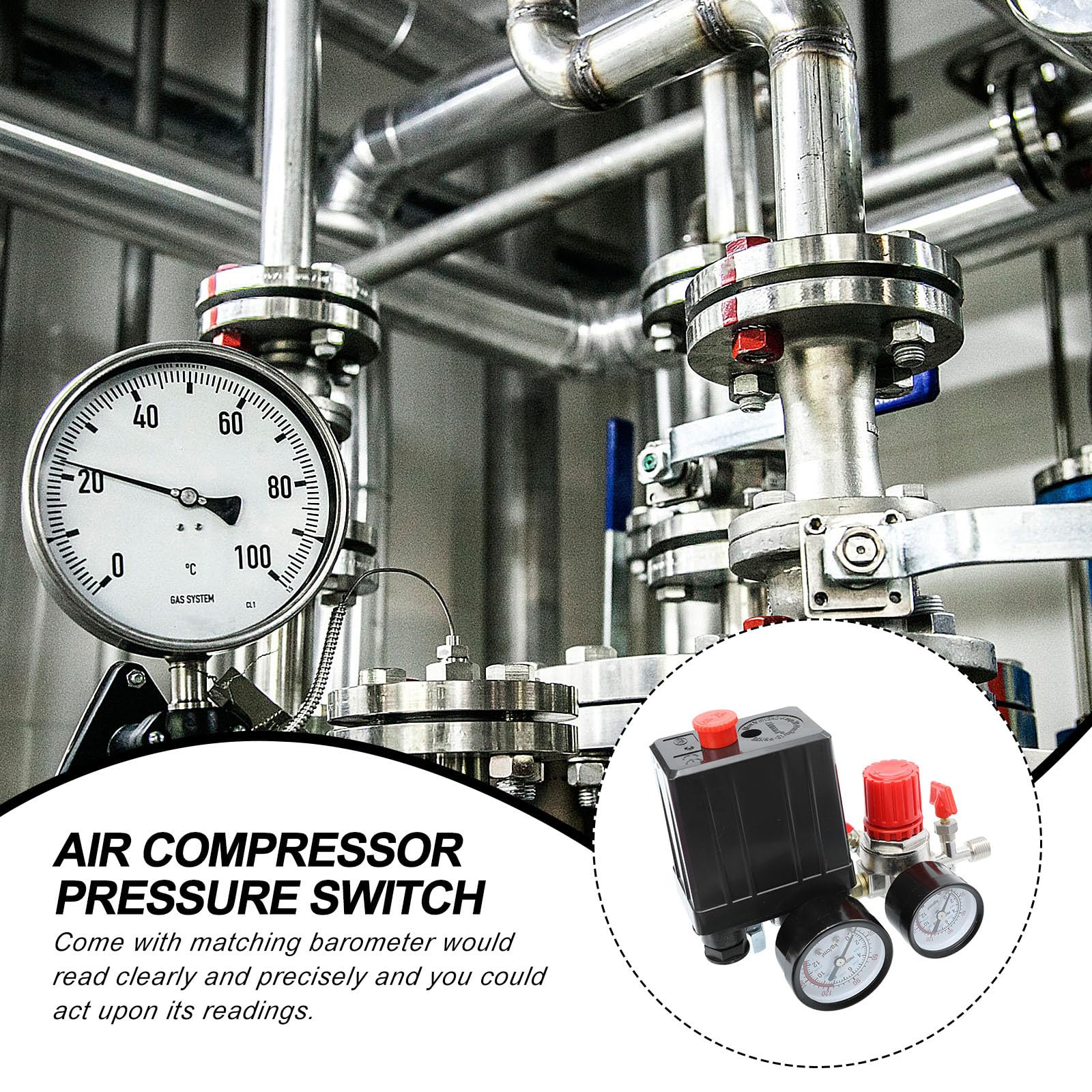 Regolatore Pressione Aria Compressore con Valvola e Manometro Controllo per Compressori Aria Materiale Durevole e Funzionamento Efficiente