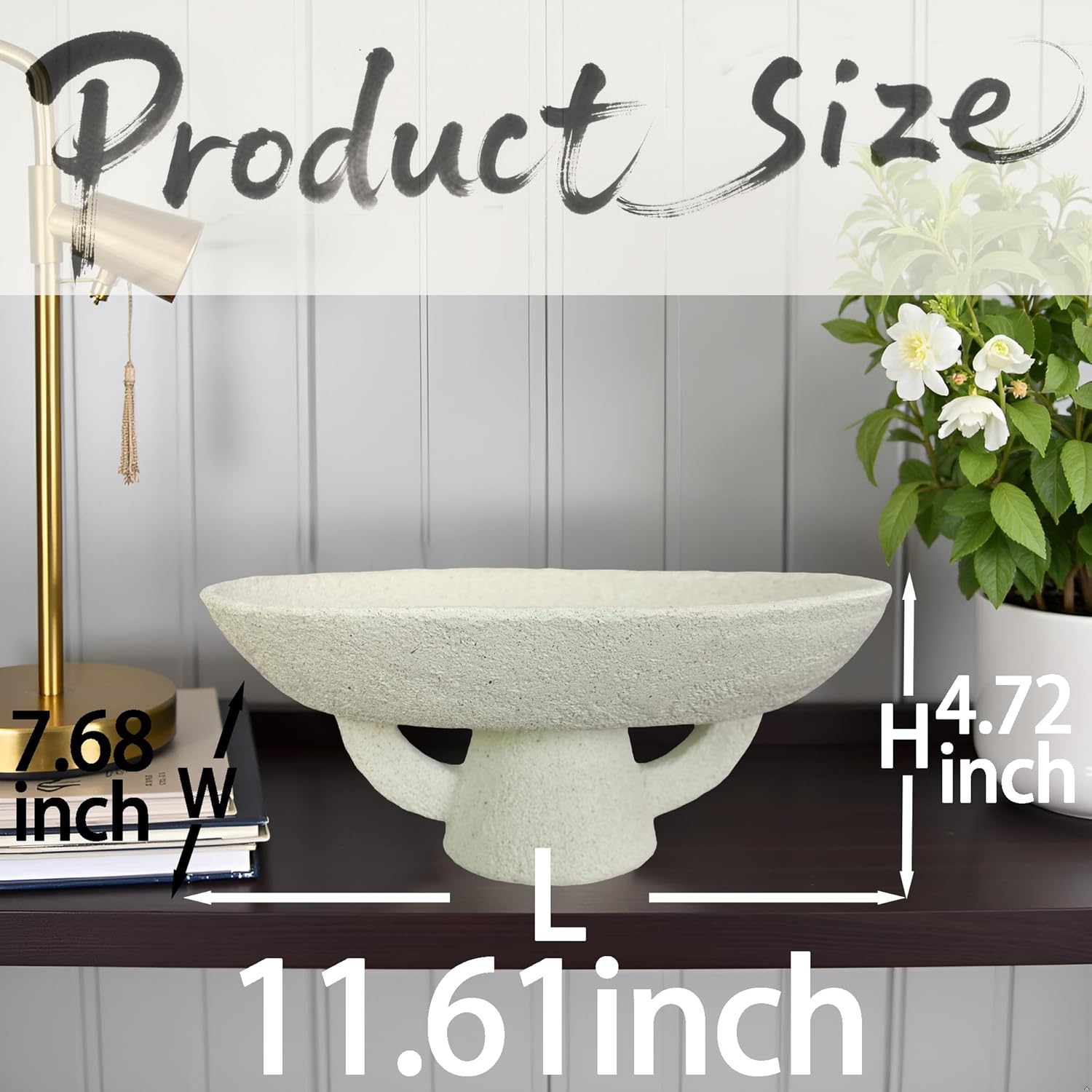 Boho Modern Decorative Bowl decor - Multi functional modern home Pedestal decoration bowl,Handicraft Bowls,Stylish Key Bowl for Entry Table,Fruit Bowls for Kitchen Counter,Artificial Stone White