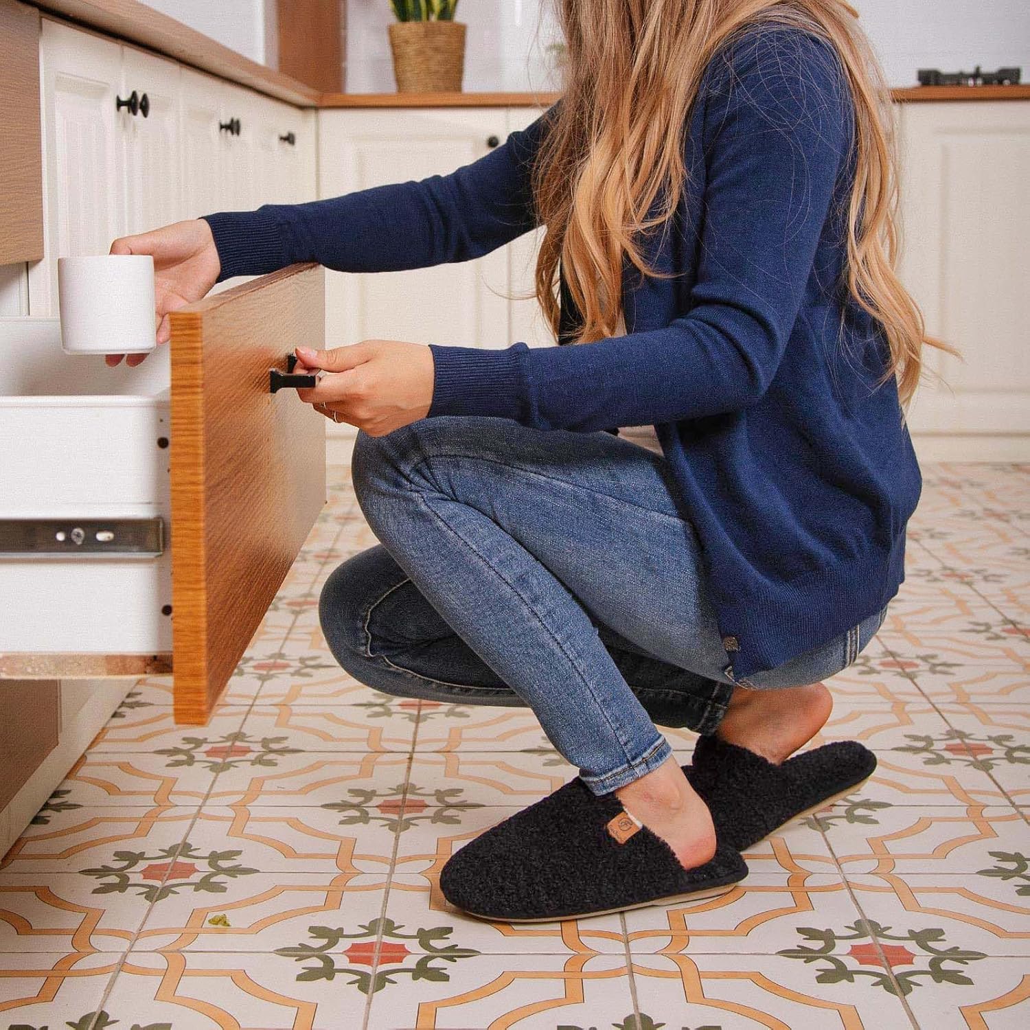 EverFoams Women's Fuzzy Slip-on Slippers Warm Cozy Soft Lightweight Memory Foam Indoor House Shoes - Image 2