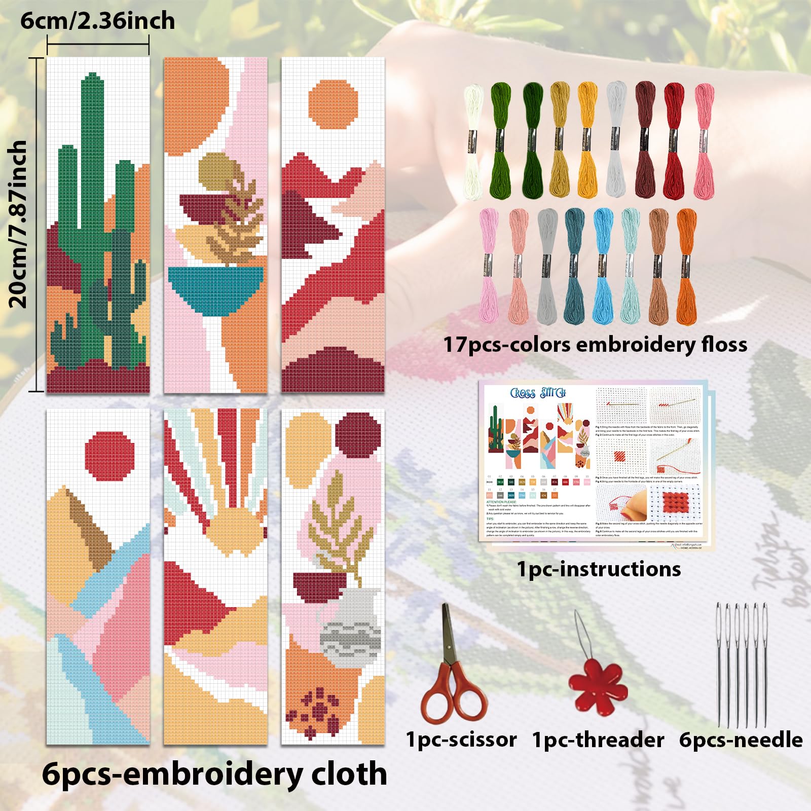 ACRNIGHEET 6PCS Cross Stitch Bookmark Kit for Beginner Boho Abstract Landscape Stamped Cross Stitch Kits for Adults Crossstitch Kits Adult Bookmarks with Instructions Hand Embroidery Craft Gift 11CT