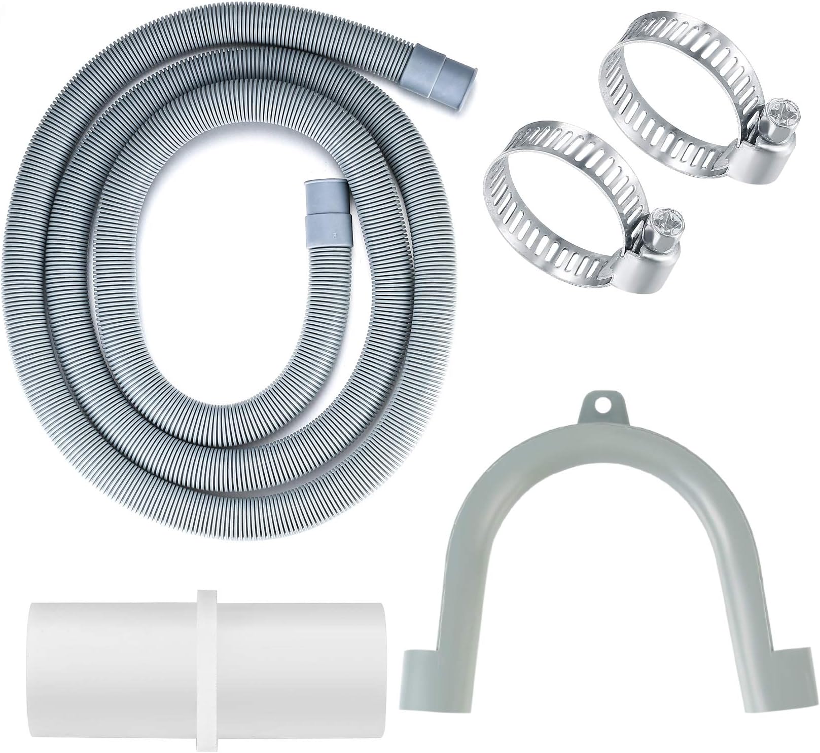 Drain Hose Extension Pipe Kit, 2m/6.6ft Dishwasher Drain Hose Waste Pipe Extension Kit, Washing Machine Drain Hoses Extension for Washing Machine Washer Dryer Dishwasher with Clips ＆ U Shape Bracket