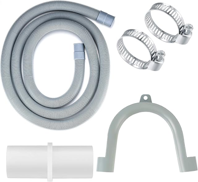 Drain Hose Extension Pipe Kit, 2m/6.6ft Dishwasher Drain Hose Waste Pipe Extension Kit, Washing Machine Drain Hoses Extension for Washing Machine Washer Dryer Dishwasher with Clips  U Shape Bracket
