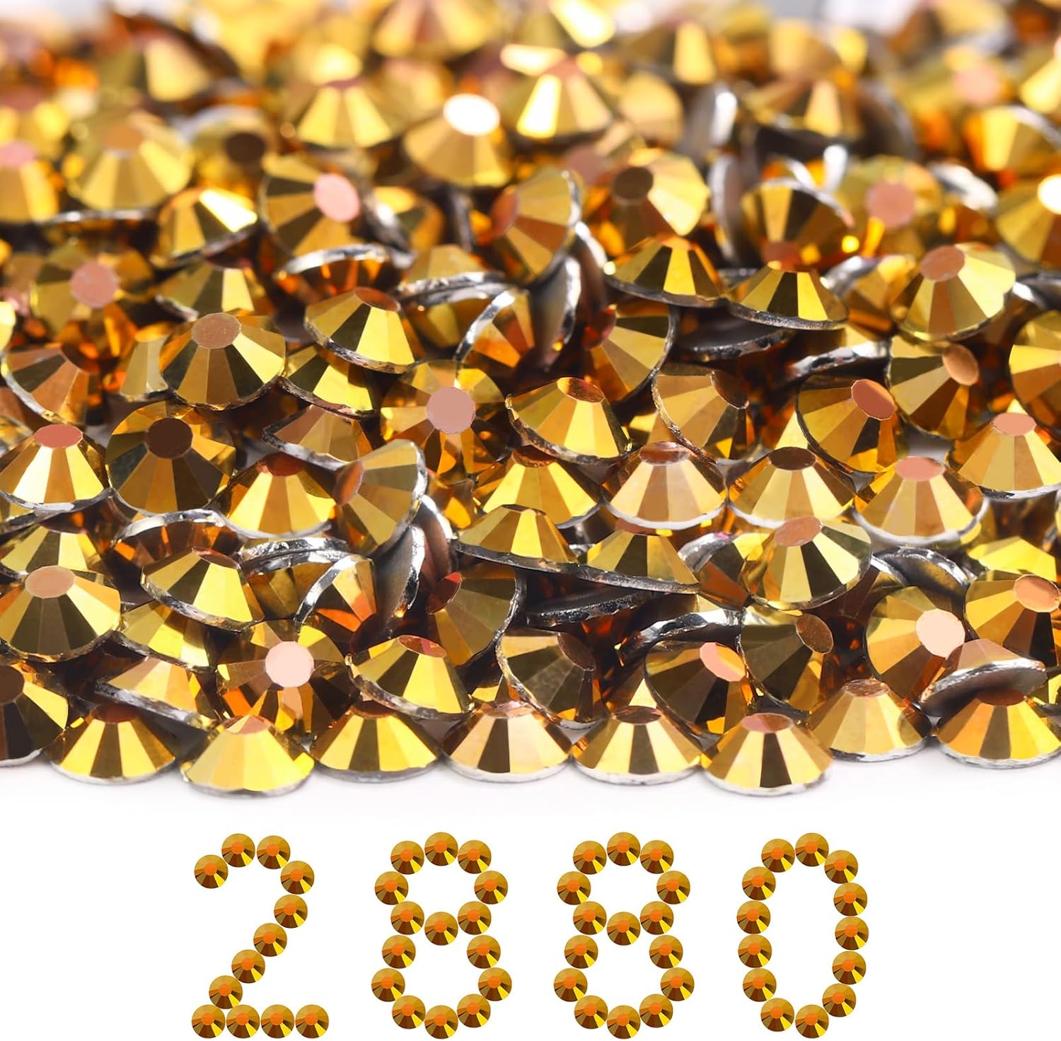 Flatback Rhinestones Bulk, 2880PCS Gold Rhinestones for Clothes DIY Decoration Crafts, Gold, SS30, 6.3-6.5mm