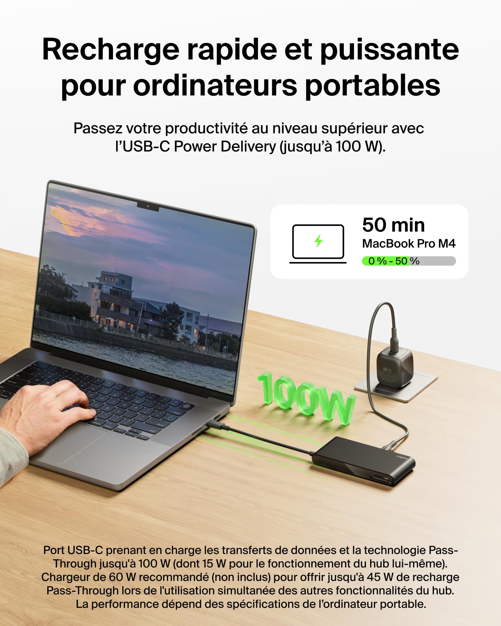 Belkin Connect Hub USB C 8-en-1, Prise en Charge De La Résolution 4K à 60 Hz, Fonctionne avec Mac, Windows, Chromebook, PD de 100 W, Transfert De Données De 10 Gbit/s, Ethernet De 2,5 Gbit/s - Noir
