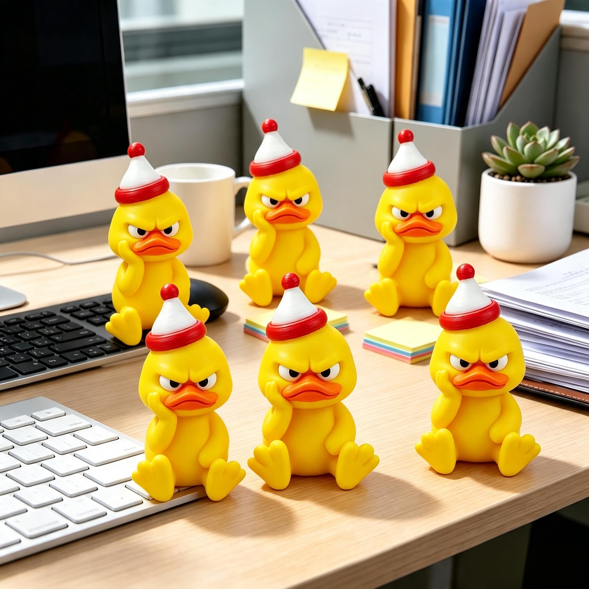 Angry Duck Desk Figurines Set of 6 Mini Resin Ornaments，D