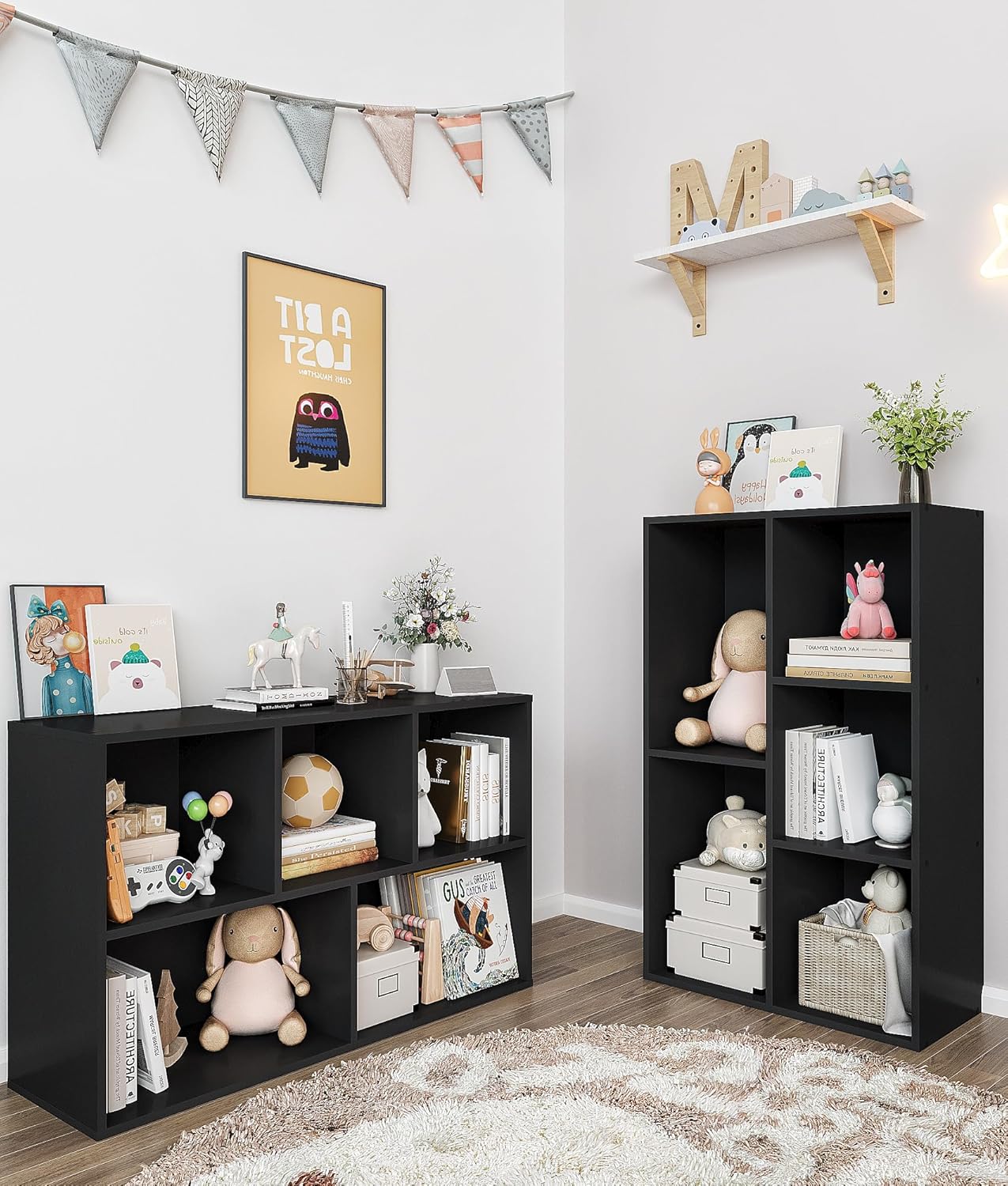 Montessori Toy Storage Shelf, Kids Toy and Book Storage Organizer for Kids Room Playroom Livingroom, Black