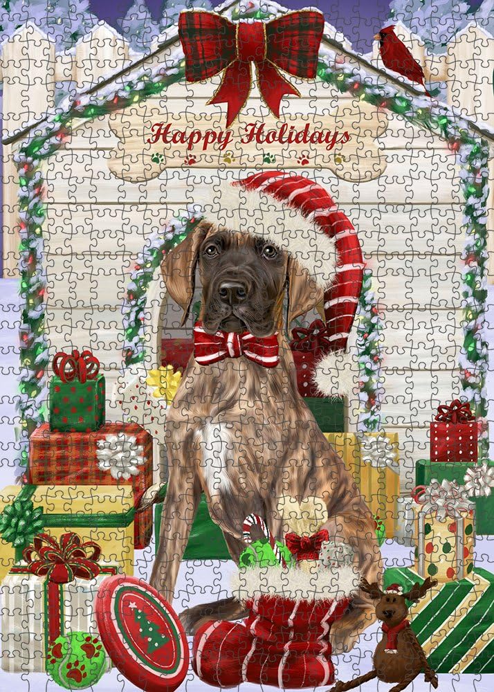 Christmas House with Presents Great Dane Dog Jigsaw Puzzle for Adults - Animal Printed Interlocking Puzzle Game Artwork - Gift for Dog Lover's -1000 Pcs 29.5"x19.7", PZLE52987