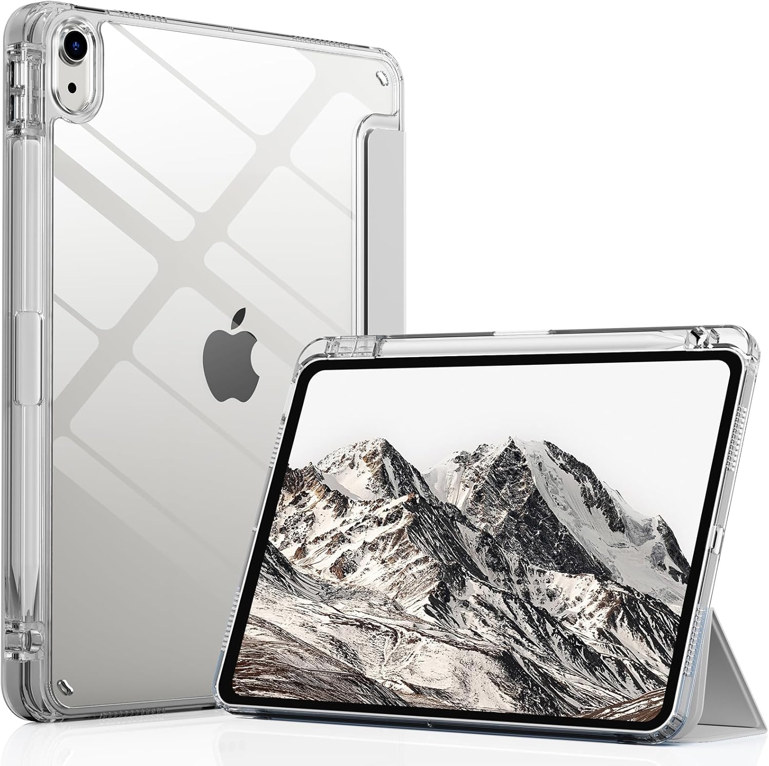 Case for iPad Air 11 Inch M3/M2 2025 2024 and iPad Air 5th 4th Generation 10.9 Inch 2022 2020, Full Crystal Clear Back Case TPU Protective Shell with Slot for Pencil, Grey