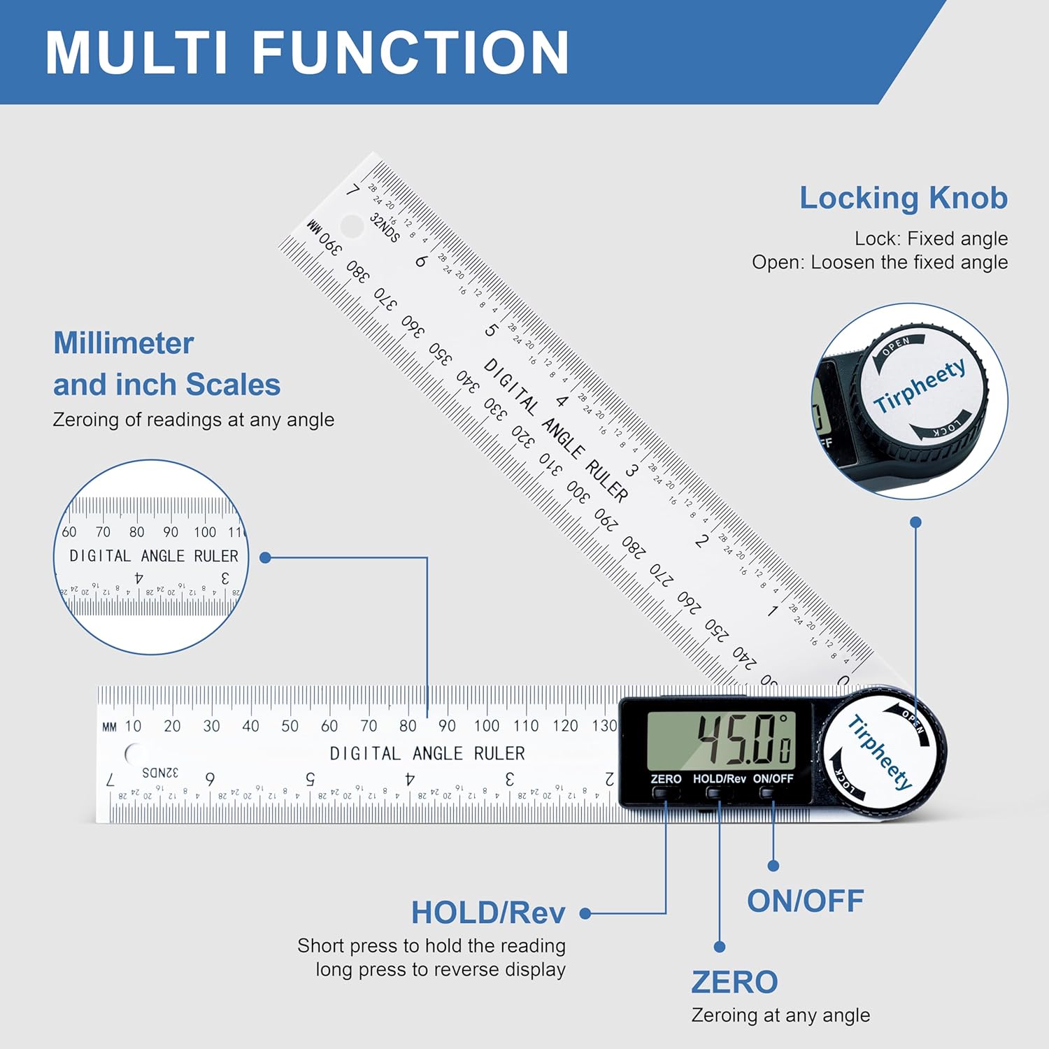 Digital Angle Finder Protractor, 3rd Generation Quick Display Angle Gauge Ruler, 7-Inch (200mm) Professional Measuring Tool for Woodworking, Carpentry, and Construction