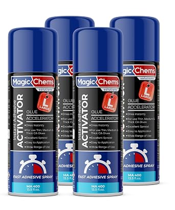 Magic Chems CA Glue Accelerator Spray 4 x 13.5 fl oz, Cyanoacrylate Super Glue Accelerator Spray, Adhesive Activator, CA Glue Activator 4 Pack