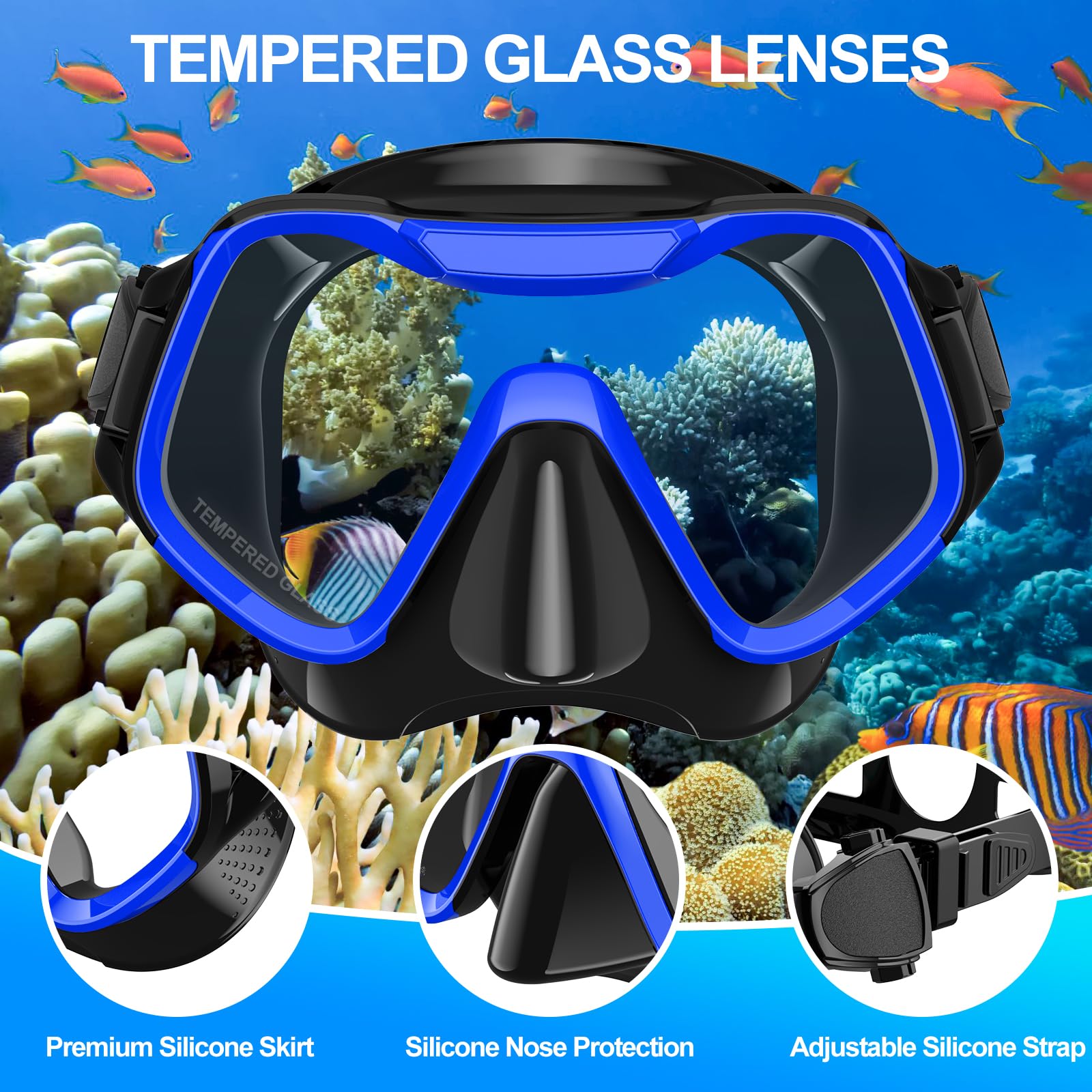 Maschera Subacquea Adulti, Tonfarb Maschera Snorkeling con Maschera e Boccaglio, Panoramica a 180 Gradi e Boccaglio Snorkel, Anti-Nebbia Antiperdita Maschera Sub per Giovani e Adulti