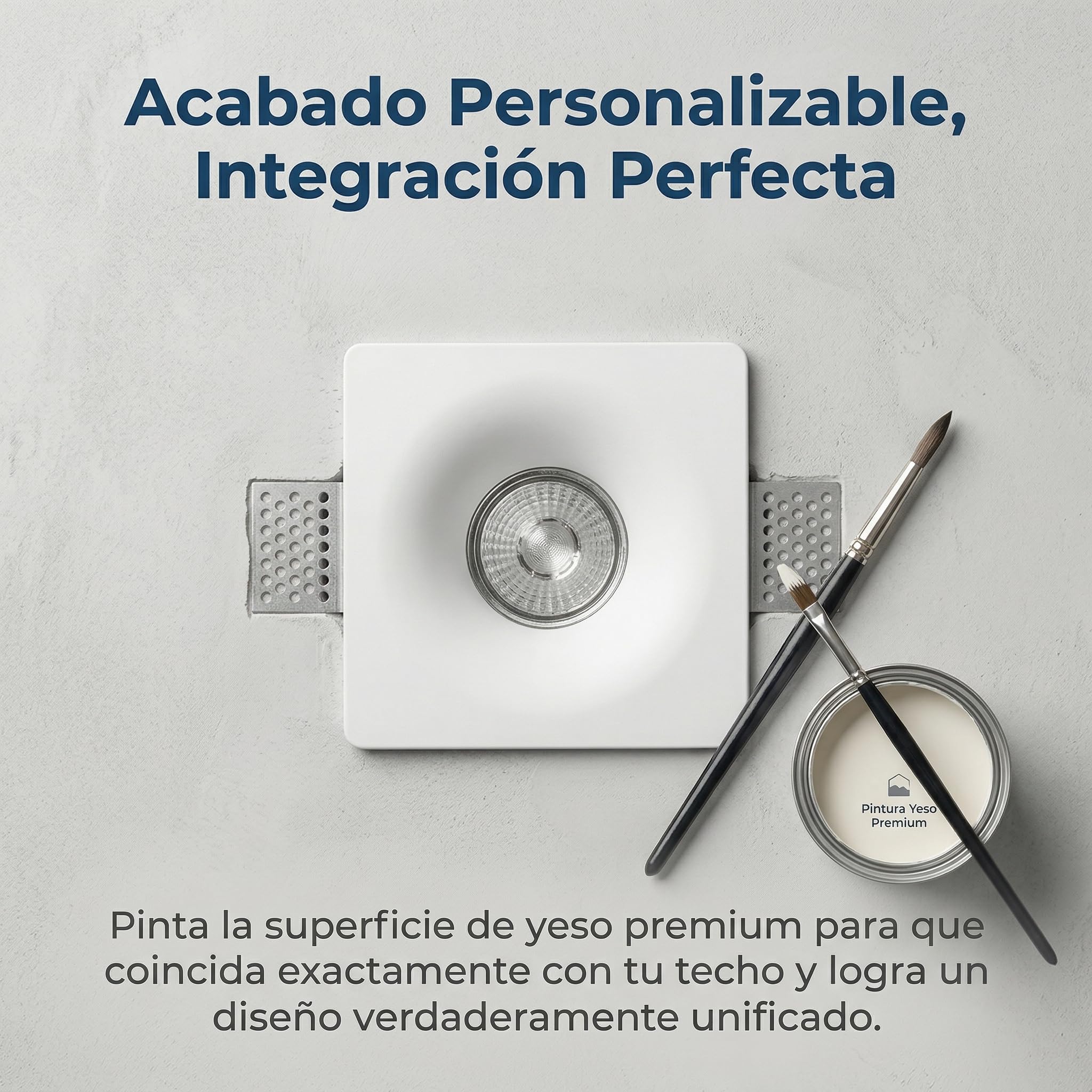 BARCELONA LED Downlight Empotrable Cuadrado de Escayola GU10 Trimless Ø120mm Blanco | Aro LED Techo Integrado Pintable | Diseño Moderno y Lujo Minimalista | Foco Empotrado para Pladur | Escayola pintable, diseño sin bordes, 120x120mm, interior IP20