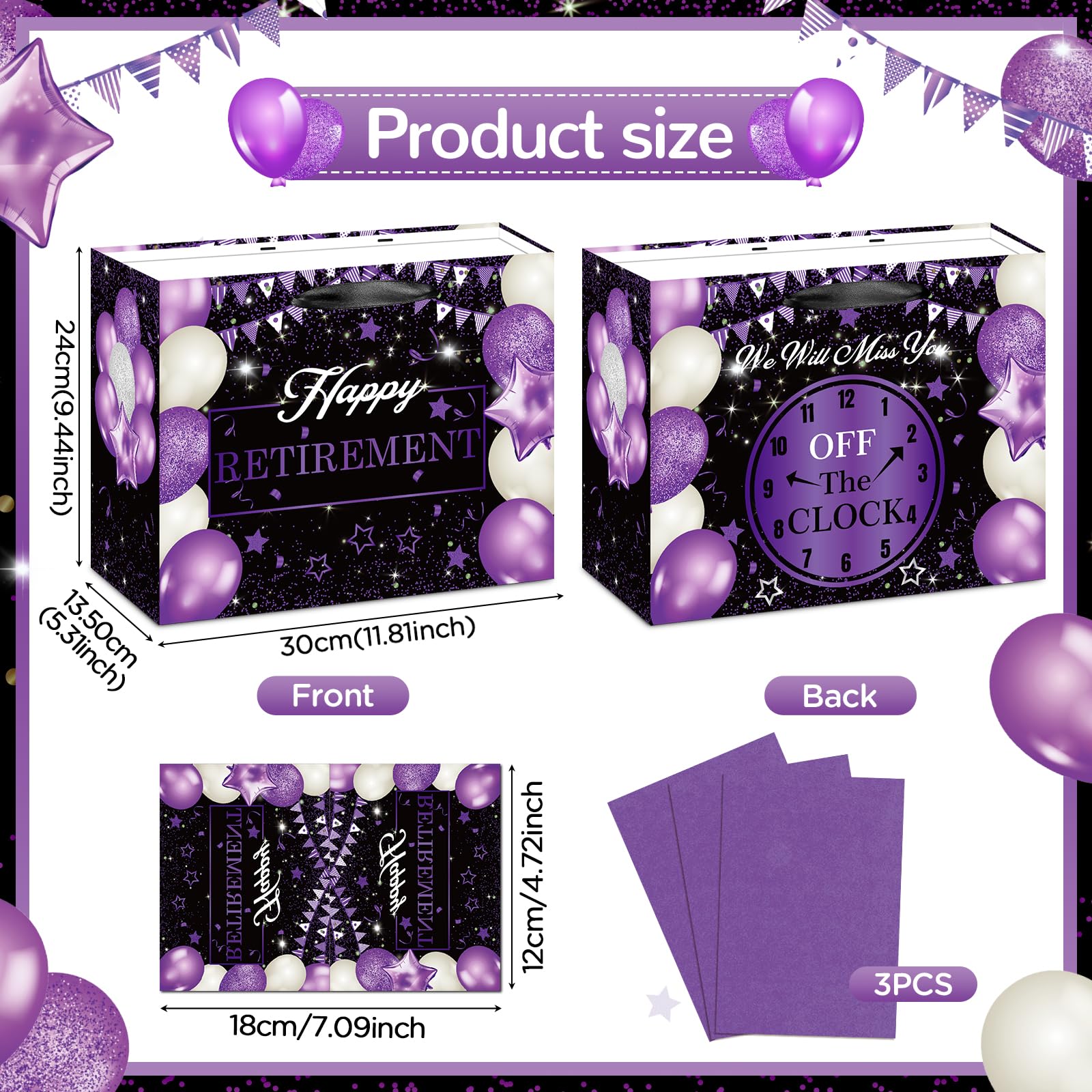 Large Black Gold Retirement Gift Bag Set - Includes Wrapping Bag, Card & Tissue Paper For Office Farewell Parties