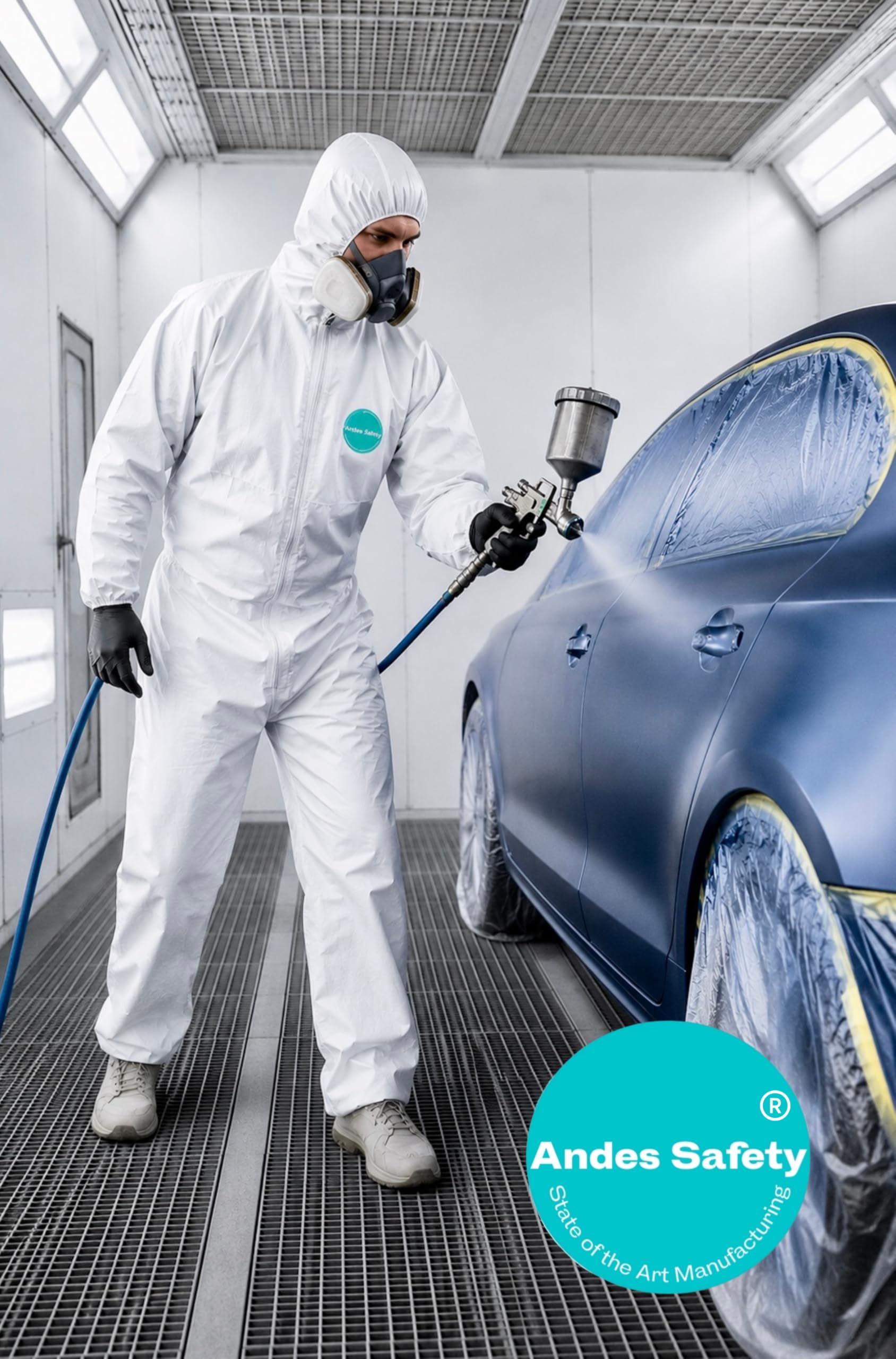 Andes Safety Microporous Polyethylene Coated Polypropylene Disposable Protective Coverall with Hood, Elastic Wrists and Ankles Trajes de Materiales peligrosos Unisex Adulto