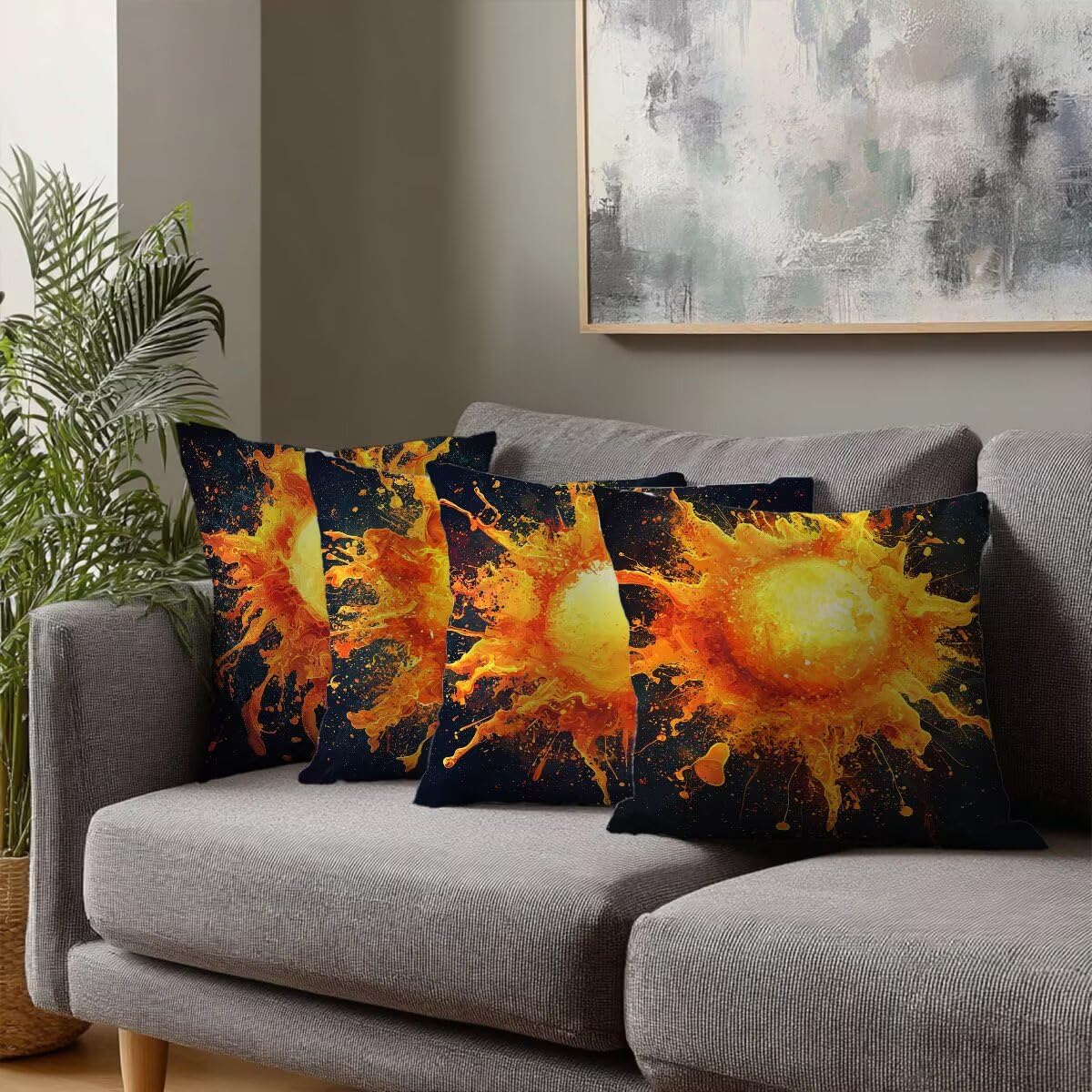 Zestaw 4 poszewek na poduszki 65 x 65 cm, czarne, dekoracyjne, kwadratowe poszewki na poduszki, z niewidocznym zamkiem błyskawicznym, do nowoczesnego wystroju, salonu, sypialni, na sofę, krzesło, G-47
