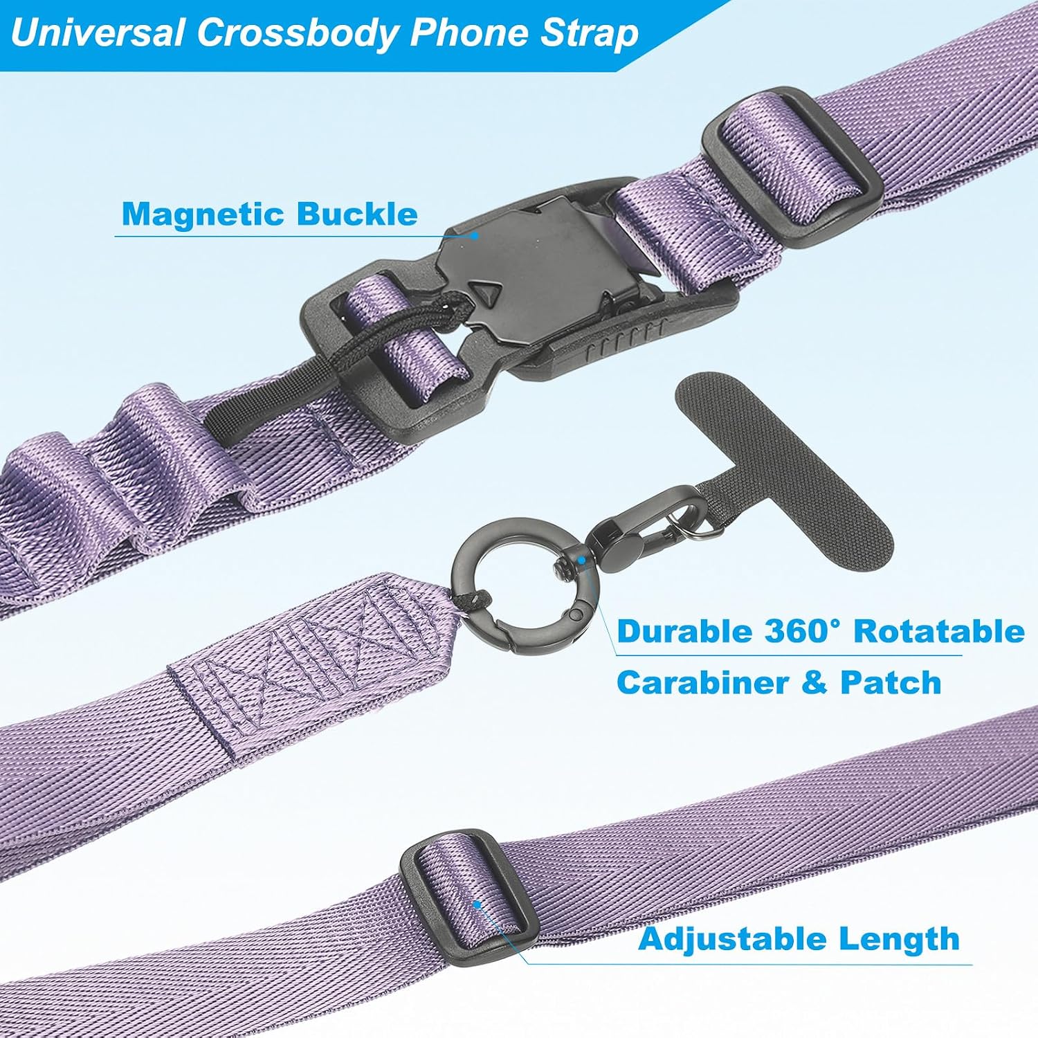 PATIKIL Universal Cell Phone Lanyard, Adjustable Crossbody Phone Strap Magnetic Buckle Polyester Neck Lanyard with Patch for Concerts Gym Travel Secure Hands-Free Carry, Purple